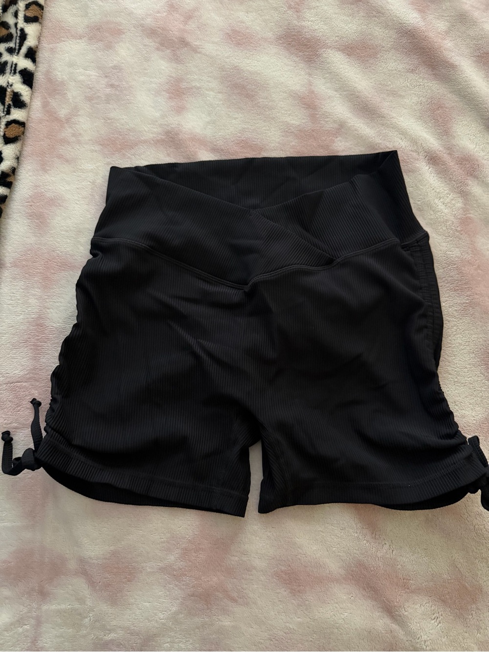 Til You Collapse Black Ribbed Crossover Waist Athletic Shorts